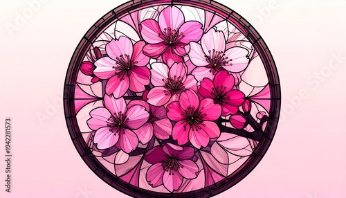 Circular Sakura Stained Glass Design
