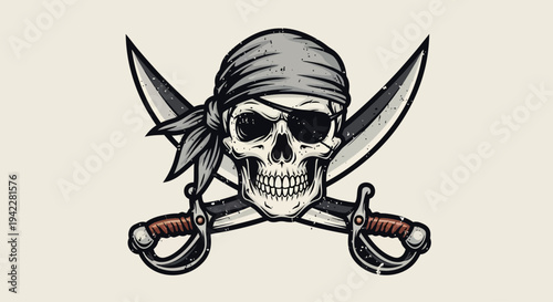 Pirate skull with bandana and crossed swords.