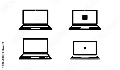 Laptop computer black icon set technology device vector collection