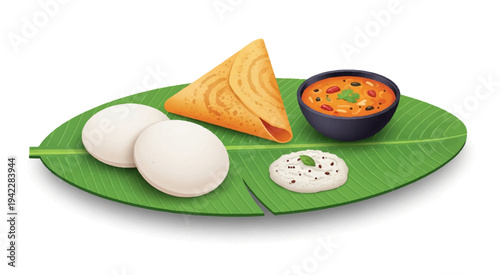Tamil Nadu Traditional Meals on Banana Leaf Colorful 2D Vector Illustration