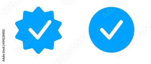 Verified Checkmark Icons: Starburst and Circle, Blue and White, Transparent Background 