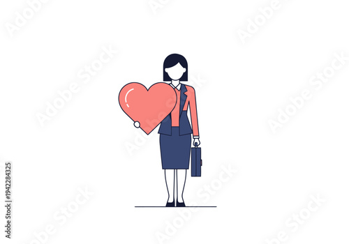 Professional Woman Holding Red Heart Symbol Representing Care And Dedication In Business And Work Life