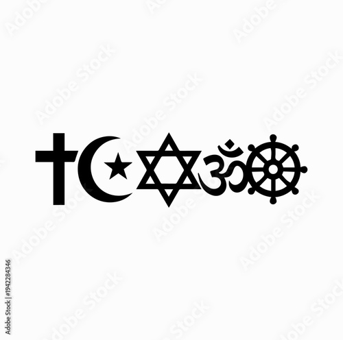 Major World Religion Symbols Together Silhouette Interfaith Unity Concept