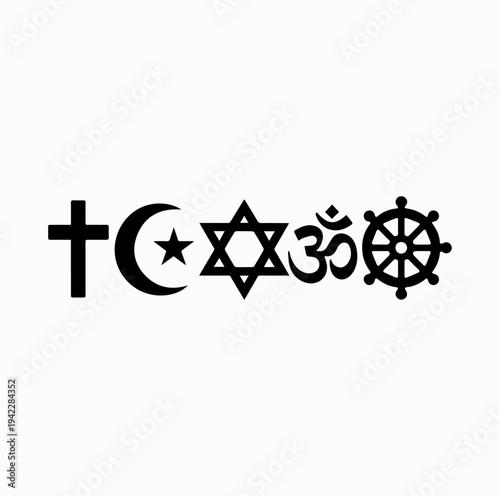Major World Religion Symbols Together Silhouette Interfaith Unity Concept