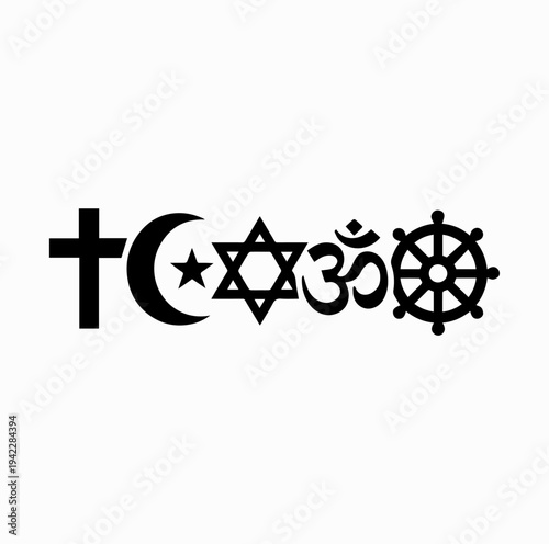 Major World Religion Symbols Together Silhouette Interfaith Unity Concept