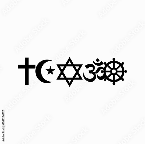Major World Religion Symbols Together Silhouette Interfaith Unity Concept