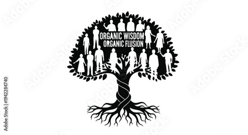 Conceptual Tree Logo with Human Silhouettes Embodying Organic Wisdom and Collaborative Growth Fusion Design