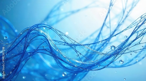 Flowing azure tendrils intertwined with shimmering droplets creating a mesmerizing aqueous ballet of light and motion