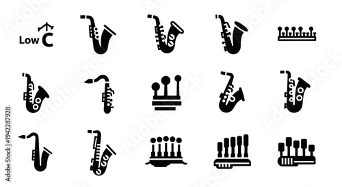Collection of various musical instruments icons displayed in a grid layout