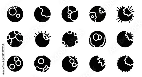 Collection of Various Cell Illustrations Depicting Different Biological Processes and Structures