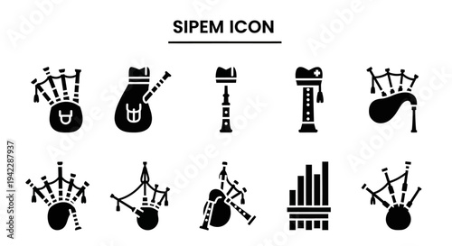 Collection of various percussion instrument icons displayed in a grid layout on a clean white background from a straightforward viewpoint
