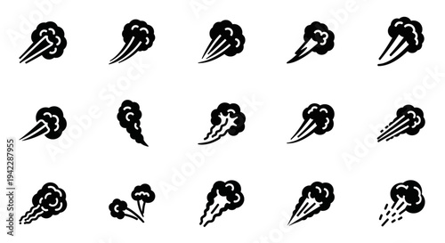 Collection of stylized black and white illustrations of various birds in flight displayed in a grid pattern