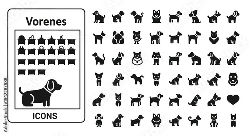 Collection of various dog icons and Vorenes logo displayed on a simple interface
