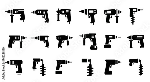 Collection of various cordless and corded power drills displayed from different angles