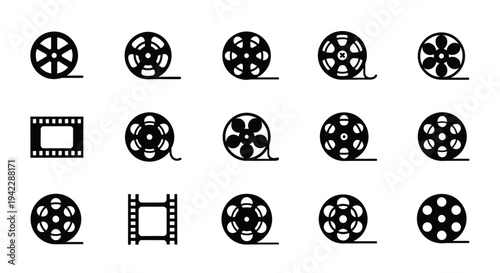 Film reels and cinematic elements arranged on a clean white background