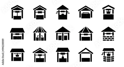 Collection of Various House Silhouettes Depicted in Black and White Illustrations