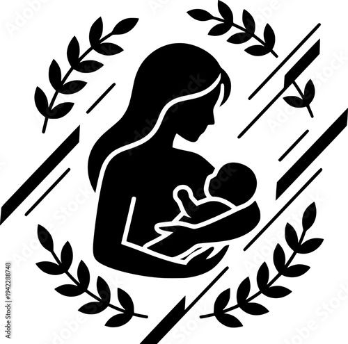 Geometric Mother Baby Abstract Vector Art - Bauhaus Style Black White Shapes Modern Minimal Mother's Day Flat Illustration Design
