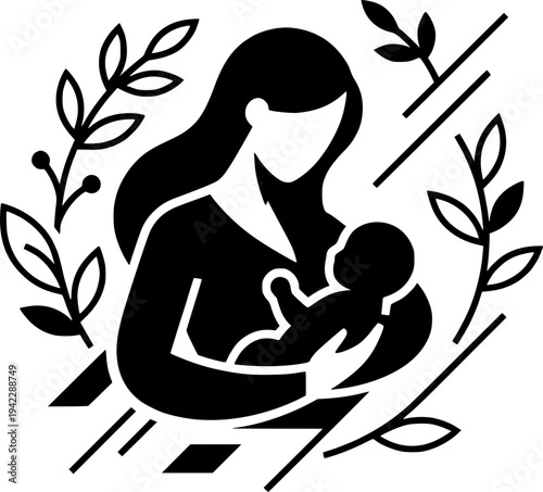 Geometric Mother Baby Abstract Vector Art - Bauhaus Style Black White Shapes Modern Minimal Mother's Day Flat Illustration Design
