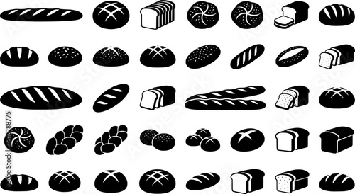 Set of bread icon silhouette design vector art illustration
