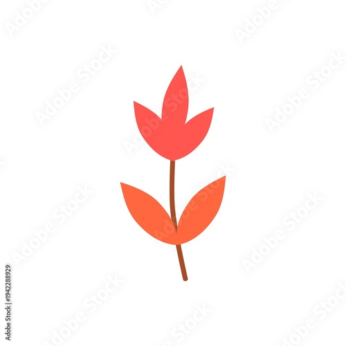 Flat style red leafy plant on clean minimal background