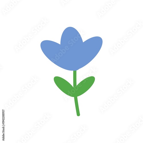 Minimal Flat Design Blue Blossom with Stem and Leaves