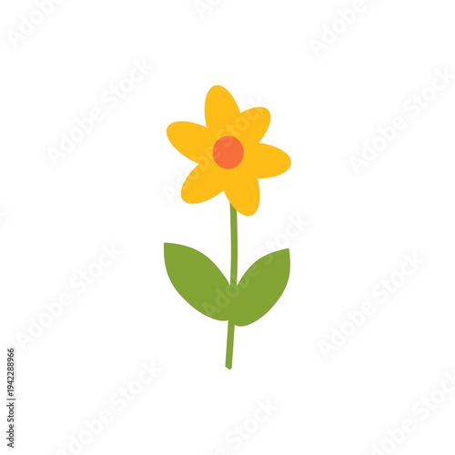 Minimal Flat Design Yellow Blossom with Stem and Leaves