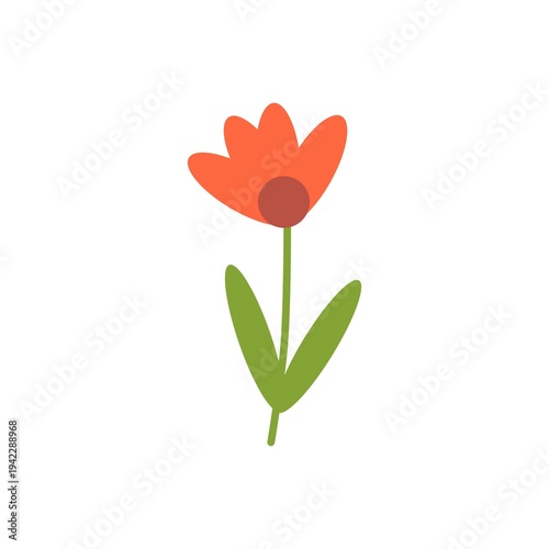 Minimal Flat Design Orange Blossom with Stem and Leaves