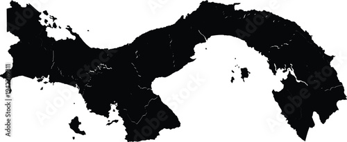 Panama country map in black silhouette on white background