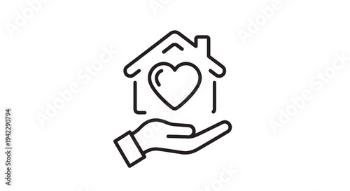 Hand Holding House with Heart Icon Vector Illustration for Charity and Care Concepts