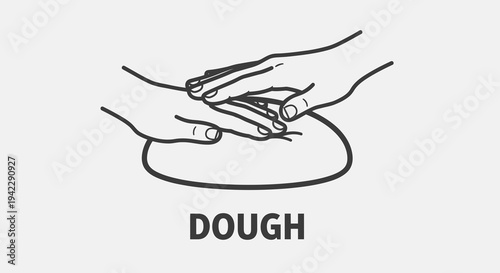 Hands Kneading Dough Vector Illustration, Culinary Process and Baking Preparation Concept, Graphic Design Element for Food Blogs and Recipes