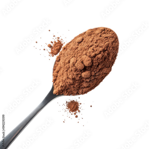 Spoonful of cocoa powder isolated on white