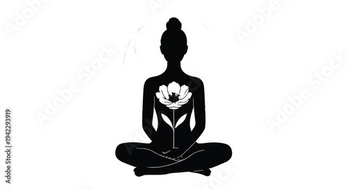 Mindful Meditation Inner Peace and Nature's Bloom in Serene Silhouette