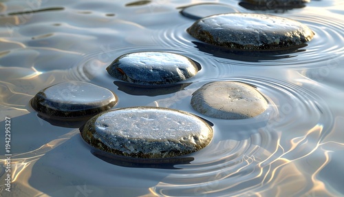 Serene Water with Stones and Ripples.