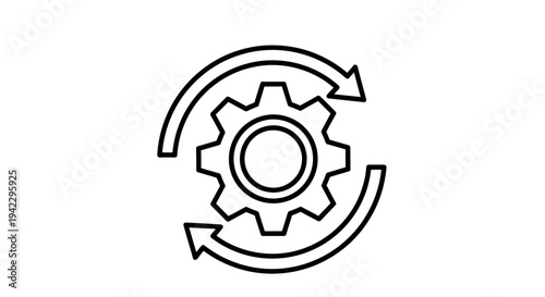 Circular gear with revolving arrows icon representing settings and automation concept.