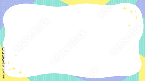 パステル配色の波型フレーム背景 薄いドット＆ストライプ柄入りキラキラ装飾バナー素材