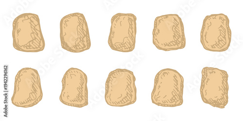 Hand drawn rocks and stones Rock fragments, boulders, building material Coastal pebbles, gravel, minerals, cobblestones, geological formations For game environment, landscape illustration, design