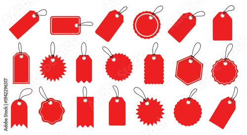 The Collection of Red Hanging Tags and Circular Labels for Graphic Resources.