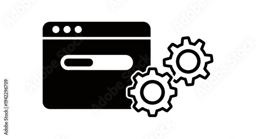 Web browser window icon with gears representing software settings and configuration in technology design.