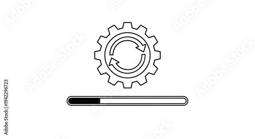 Loading process with gear icon representing technology upgrade and progress.