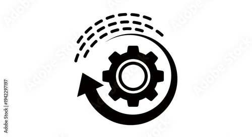 Iconic gear and circular arrows representing automation, process optimization, and system configuration.