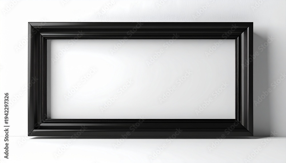Obraz premium Black Rectangular Picture Frame on White Background.