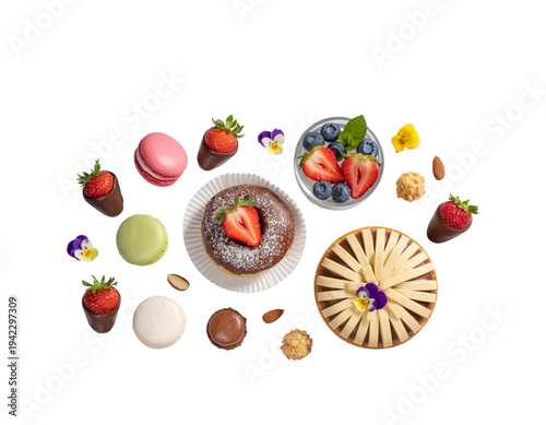A delicious assortment of sweet pastries and fresh fruits on transparent background