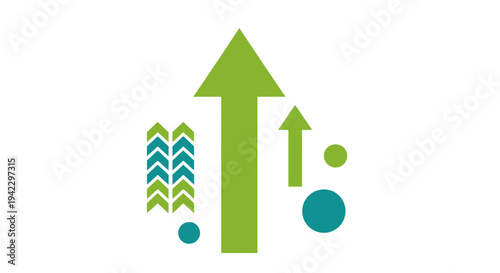 Abstract upward arrows and geometric shapes in green and blue creating a dynamic vector illustration.