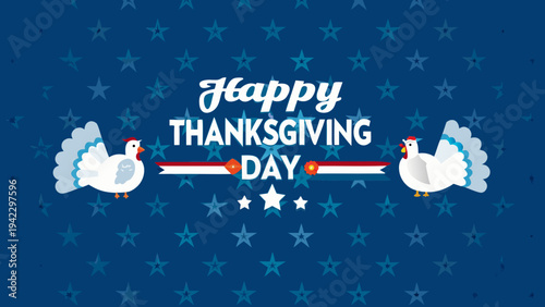Festive thanksgiving day greeting with turkeys and sparkling star background