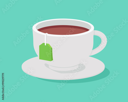 A simple illustration of a white teacup filled with dark tea