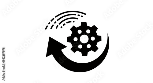 Circular refresh with gear icon representing update and workflow and engineering concepts.