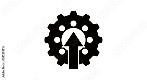 Industrial gear with upward arrow symbolizing technology progress and growth in a modern vector design.