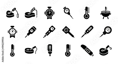 Diverse collection of modern temperature measurement tools and kitchen cooking instruments, showcasing various gauges, thermometers, and specialized equipment for precise monitoring