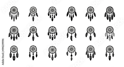 Collection of decorative dream catcher icons for creative projects and designs