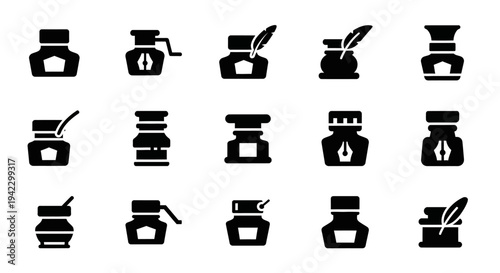 Collection of Various Ink Bottles and Quills for Writing and Artistic Expression